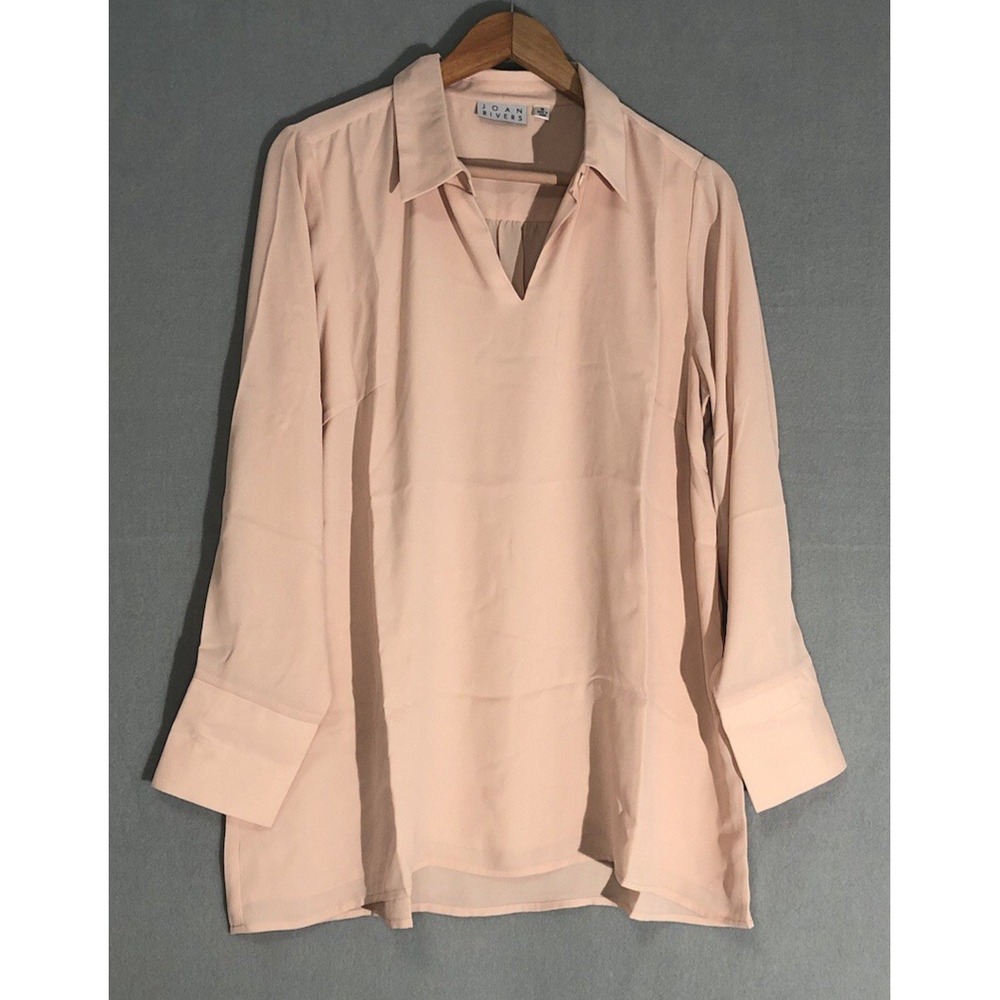 Joan Rivers Flowy Long Sleeve Blouse w/Button Neckline Bisque Sz M NEW - Picture 2 of 5